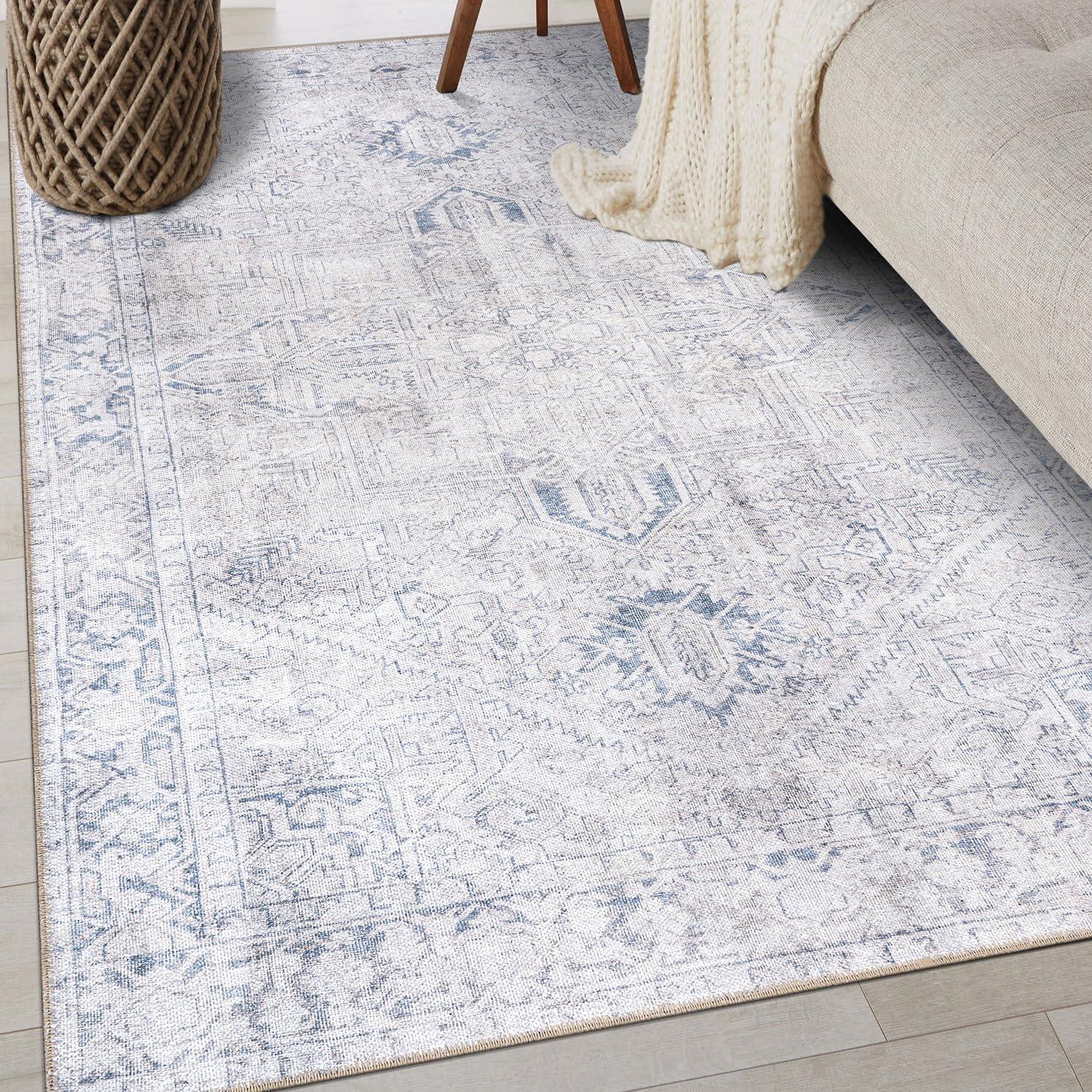 imageRugshop OceanBlue Transitional Vintage Bordered Area Rug  Machine Washable 5 X 7 for Living Room Bedroom and Home OfficeBlue