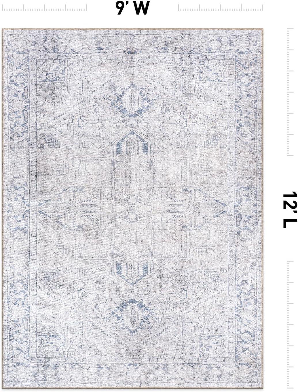 imageRugshop OceanBlue Transitional Vintage Bordered Area Rug  Machine Washable 5 X 7 for Living Room Bedroom and Home OfficeBlue