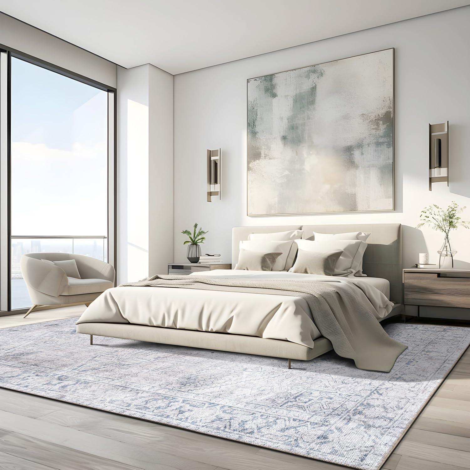 imageRugshop OceanBlue Transitional Vintage Bordered Area Rug  Machine Washable 5 X 7 for Living Room Bedroom and Home OfficeBlue