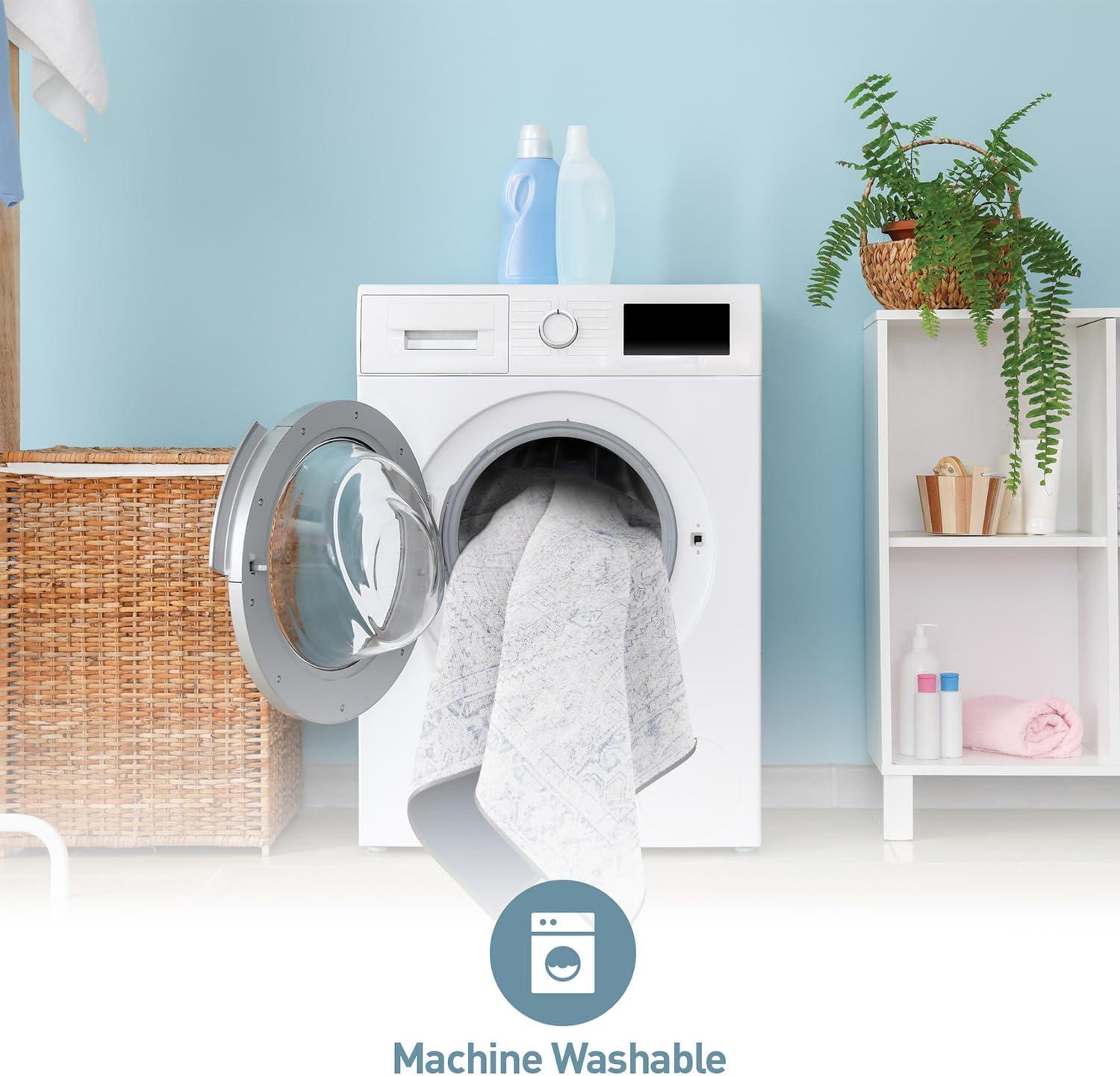 imageRugshop OceanBlue Transitional Vintage Bordered Area Rug  Machine Washable 5 X 7 for Living Room Bedroom and Home OfficeBlue