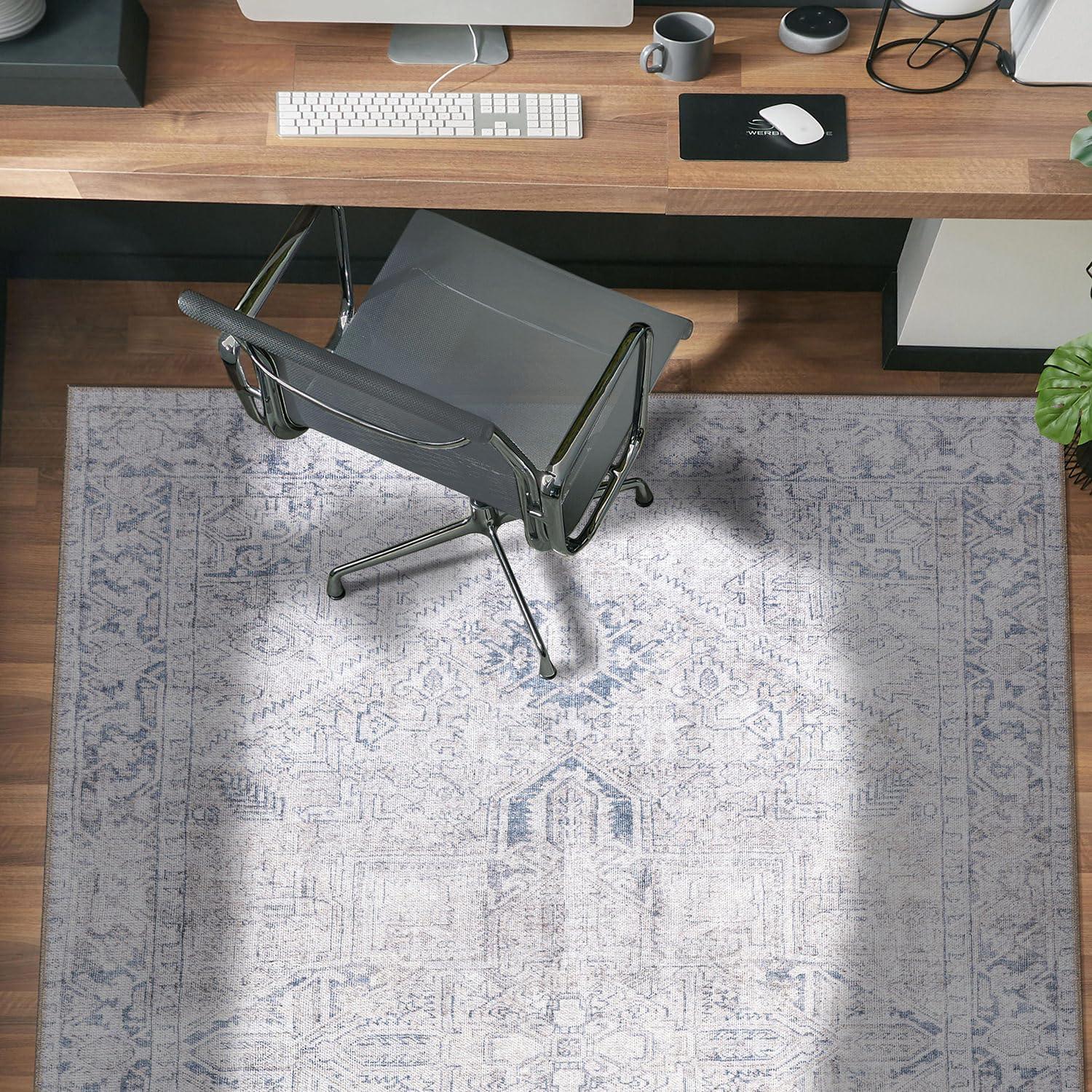 imageRugshop OceanBlue Transitional Vintage Bordered Area Rug  Machine Washable 5 X 7 for Living Room Bedroom and Home OfficeBlue