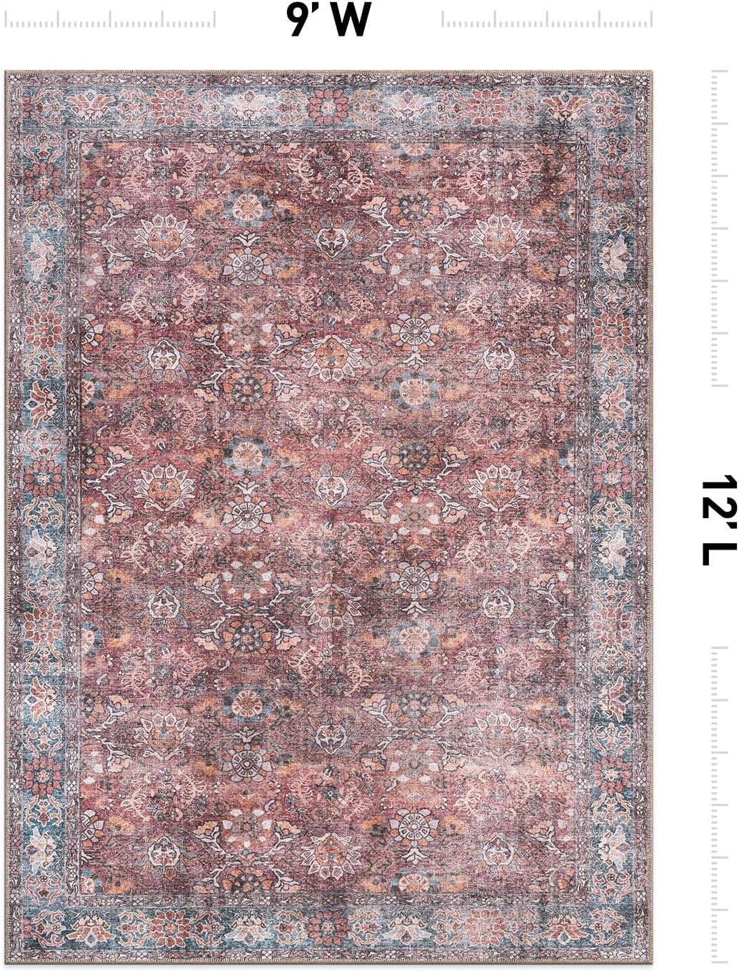 imageRugshop OceanBlue Transitional Vintage Bordered Area Rug Machine Washable 5 X 7 for Living Room Bedroom and Home OfficeMultiCherry