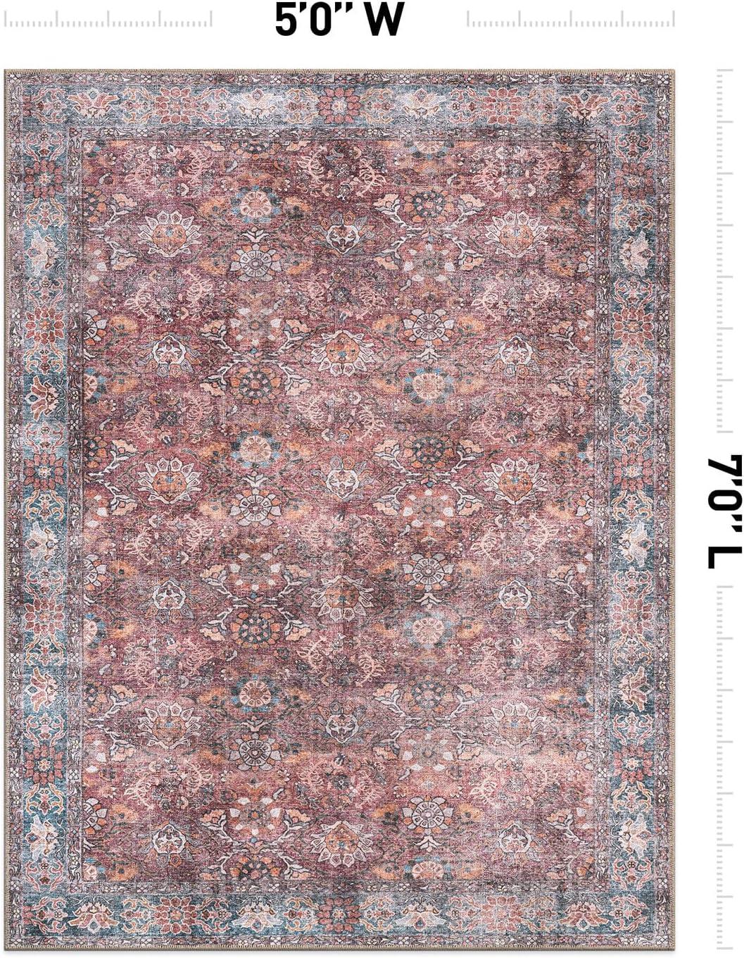 imageRugshop OceanBlue Transitional Vintage Bordered Area Rug Machine Washable 5 X 7 for Living Room Bedroom and Home OfficeMultiCherry