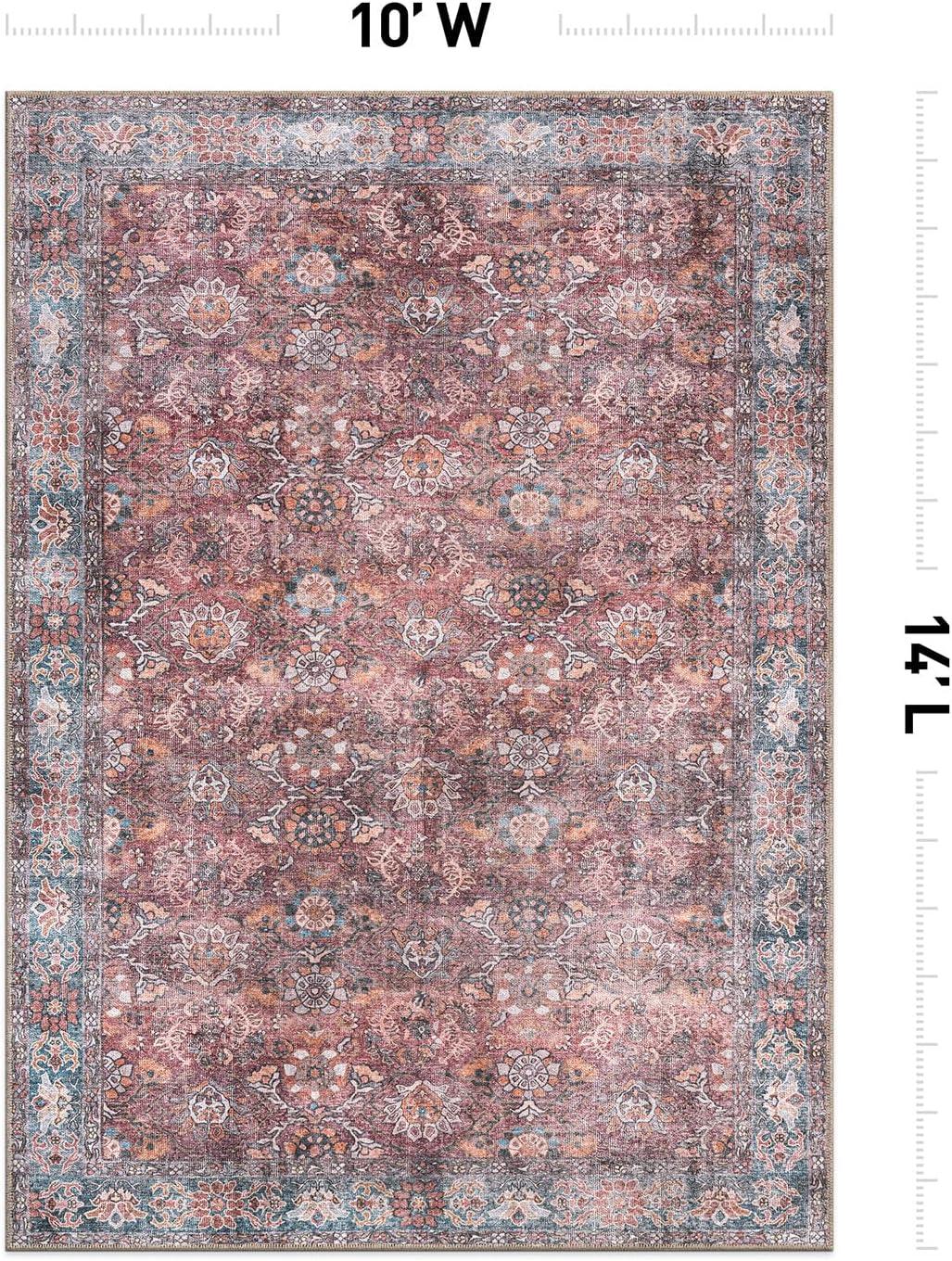 imageRugshop OceanBlue Transitional Vintage Bordered Area Rug Machine Washable 5 X 7 for Living Room Bedroom and Home OfficeMultiCherry