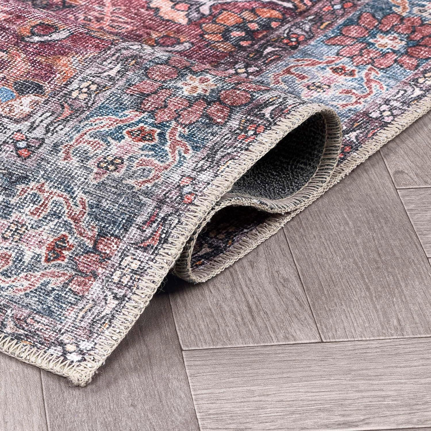 imageRugshop OceanBlue Transitional Vintage Bordered Area Rug Machine Washable 5 X 7 for Living Room Bedroom and Home OfficeMultiCherry