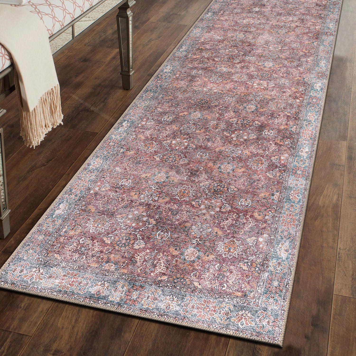 imageRugshop OceanBlue Transitional Vintage Bordered Area Rug Machine Washable 5 X 7 for Living Room Bedroom and Home OfficeMultiCherry
