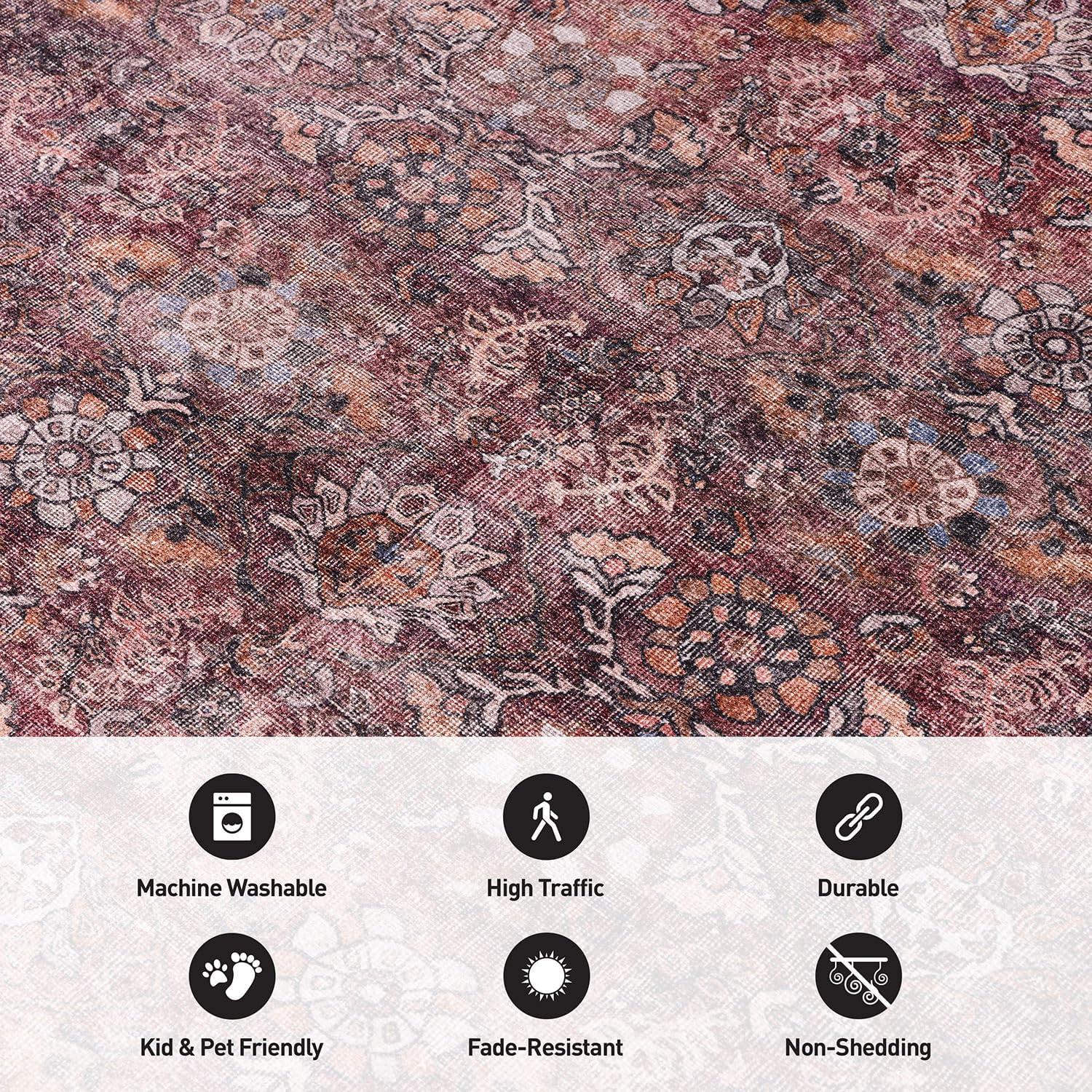 imageRugshop OceanBlue Transitional Vintage Bordered Area Rug Machine Washable 5 X 7 for Living Room Bedroom and Home OfficeMultiCherry