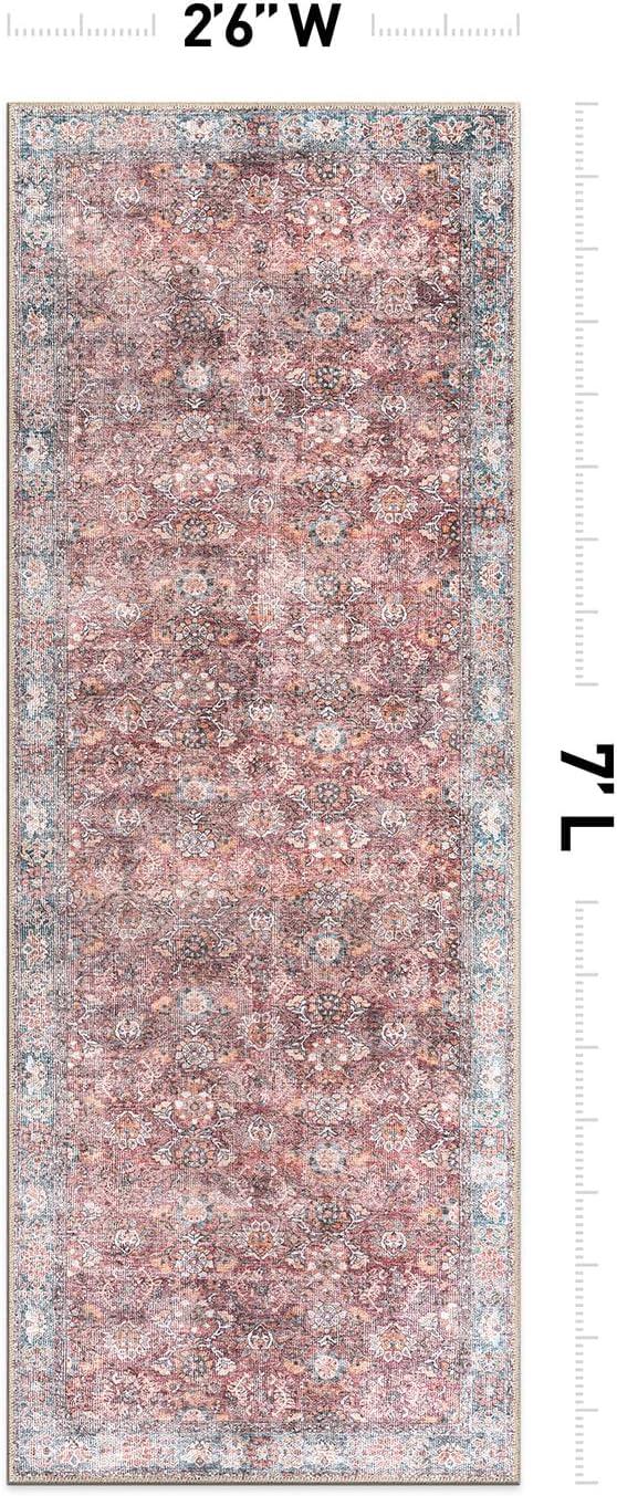 imageRugshop OceanBlue Transitional Vintage Bordered Area Rug Machine Washable 5 X 7 for Living Room Bedroom and Home OfficeMultiCherry