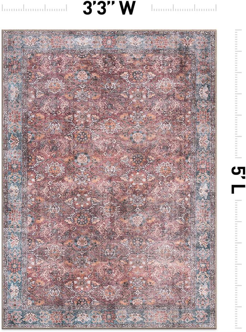 imageRugshop OceanBlue Transitional Vintage Bordered Area Rug Machine Washable 5 X 7 for Living Room Bedroom and Home OfficeMultiCherry