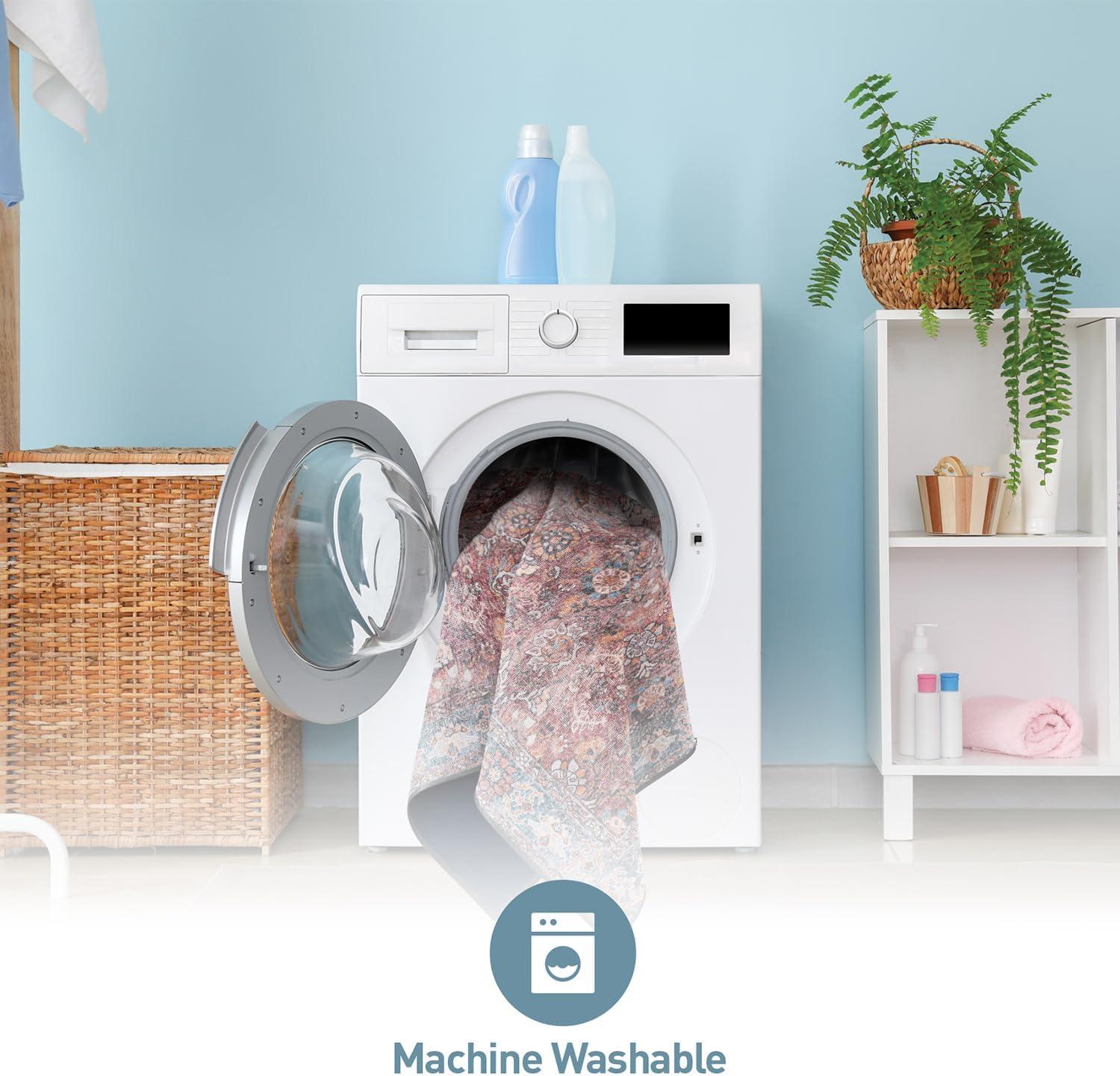 imageRugshop OceanBlue Transitional Vintage Bordered Area Rug Machine Washable 5 X 7 for Living Room Bedroom and Home OfficeMultiCherry