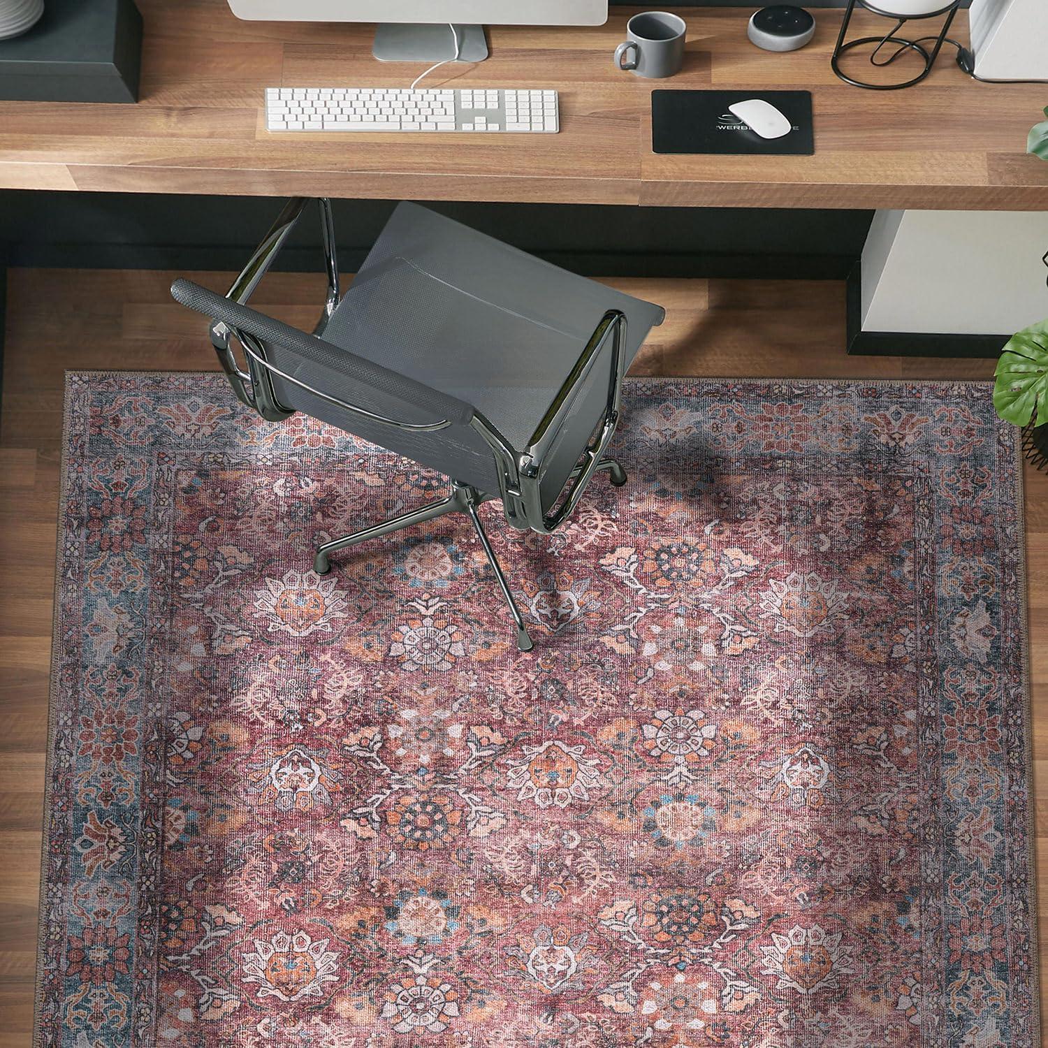 imageRugshop OceanBlue Transitional Vintage Bordered Area Rug Machine Washable 5 X 7 for Living Room Bedroom and Home OfficeMultiCherry