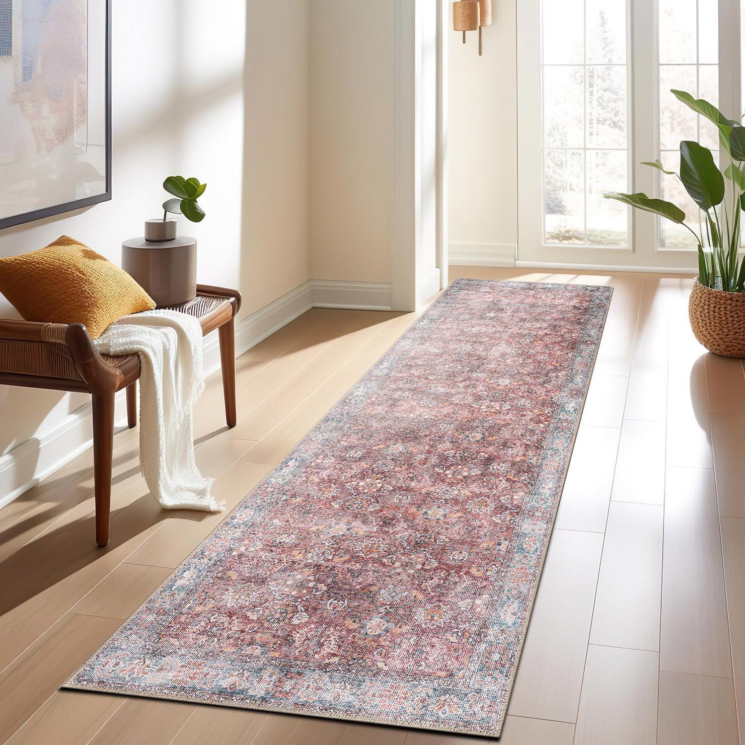 imageRugshop OceanBlue Transitional Vintage Bordered Area Rug Machine Washable 5 X 7 for Living Room Bedroom and Home OfficeMultiCherry