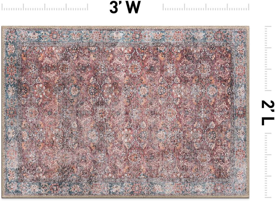 imageRugshop OceanBlue Transitional Vintage Bordered Area Rug Machine Washable 5 X 7 for Living Room Bedroom and Home OfficeMultiCherry