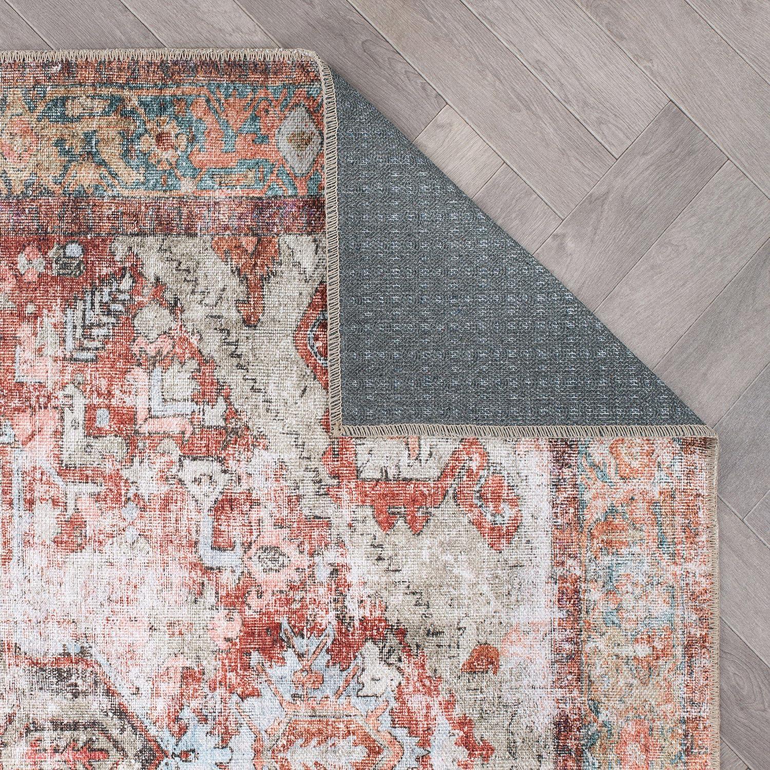 imageRugshop OceanBlue Transitional Vintage Bordered Area Rug Machine Washable 5 X 7 for Living Room Bedroom and Home OfficeMultiRed