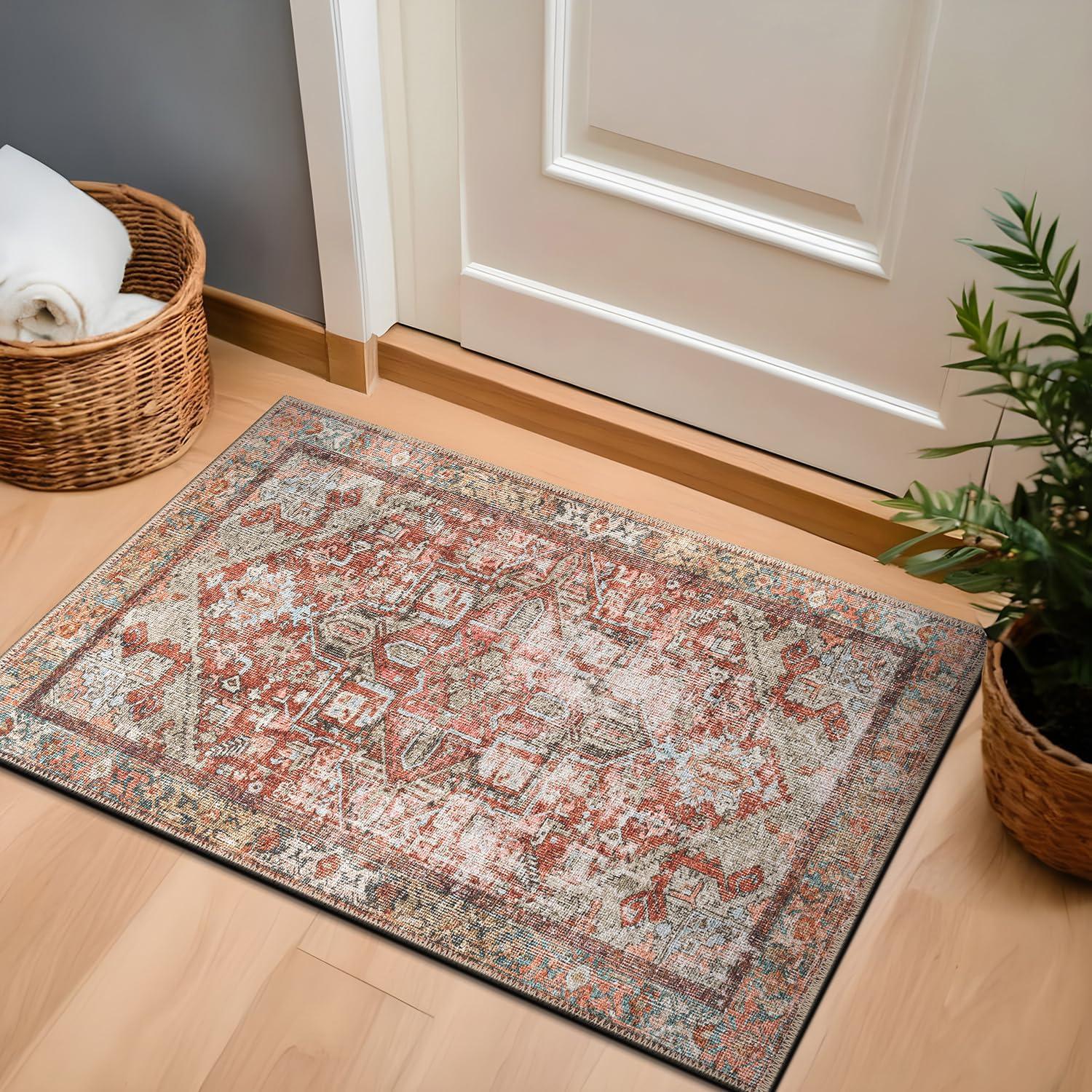 imageRugshop OceanBlue Transitional Vintage Bordered Area Rug Machine Washable 5 X 7 for Living Room Bedroom and Home OfficeMultiRed