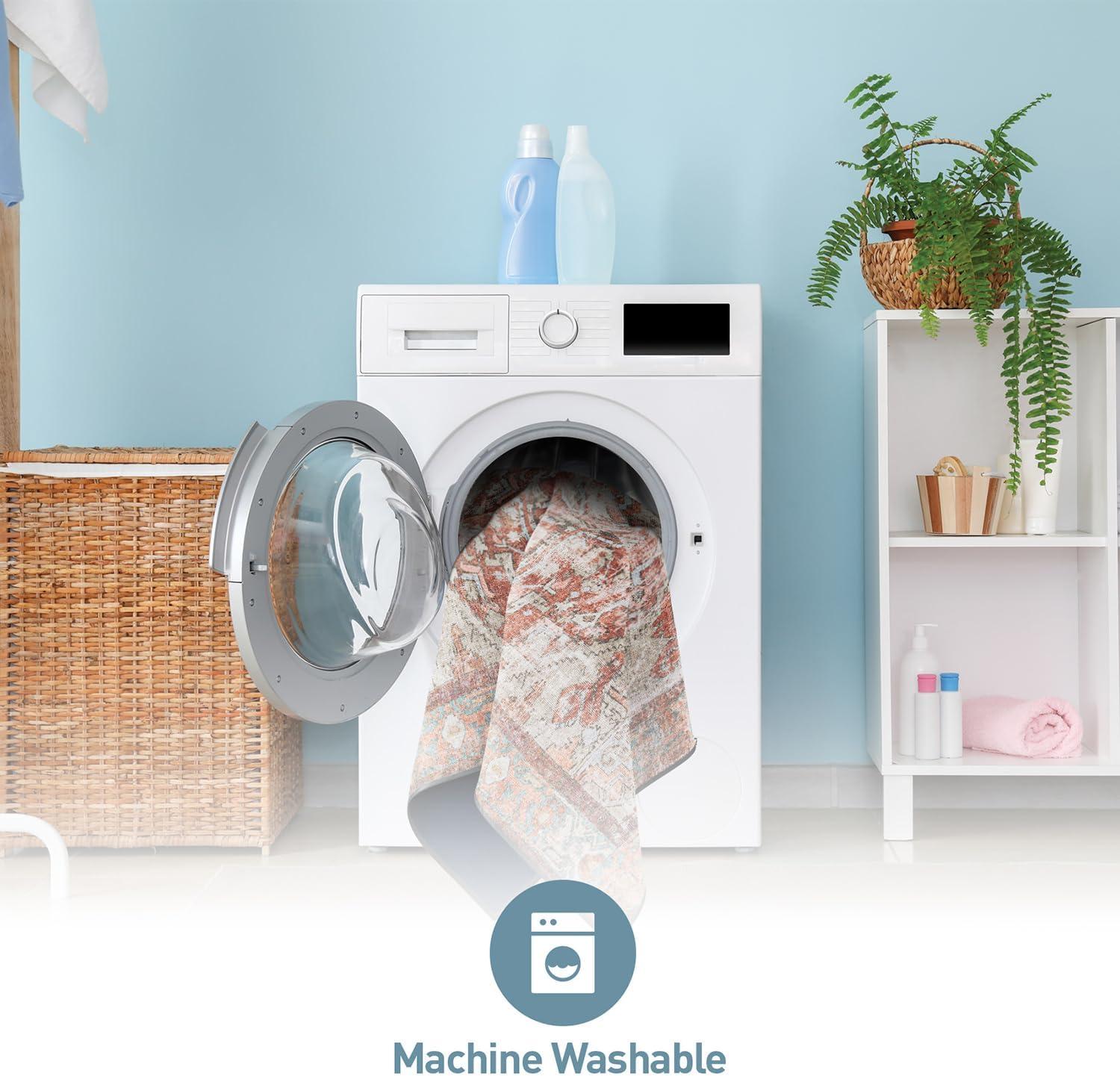 imageRugshop OceanBlue Transitional Vintage Bordered Area Rug Machine Washable 5 X 7 for Living Room Bedroom and Home OfficeMultiRed