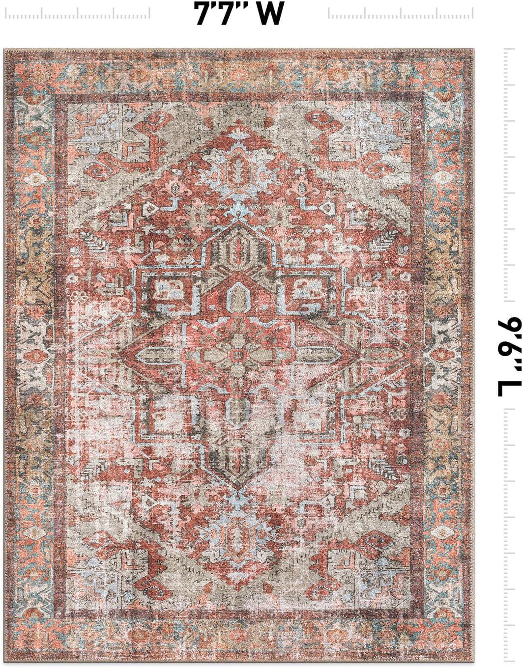 imageRugshop OceanBlue Transitional Vintage Bordered Area Rug Machine Washable 5 X 7 for Living Room Bedroom and Home OfficeMultiRed