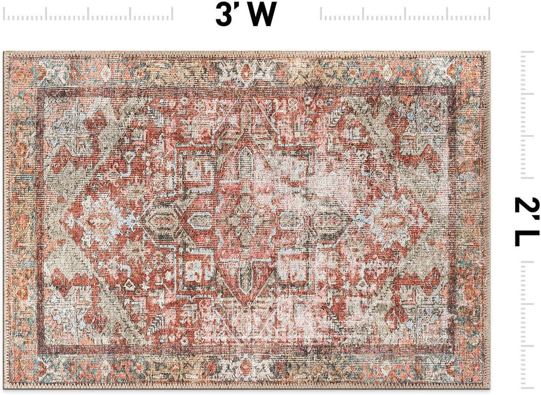 imageRugshop OceanBlue Transitional Vintage Bordered Area Rug Machine Washable 5 X 7 for Living Room Bedroom and Home OfficeMultiRed