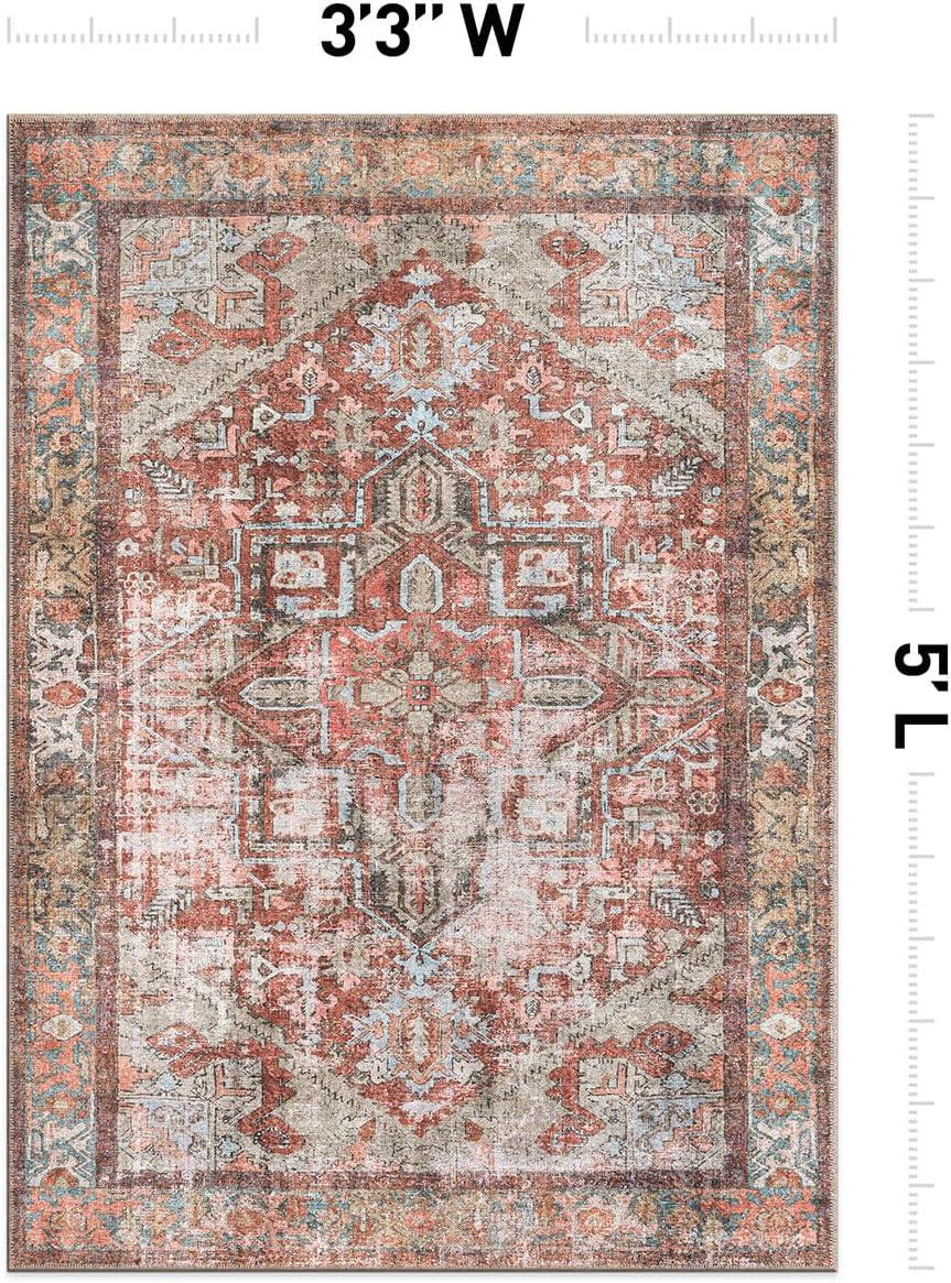 imageRugshop OceanBlue Transitional Vintage Bordered Area Rug Machine Washable 5 X 7 for Living Room Bedroom and Home OfficeMultiRed