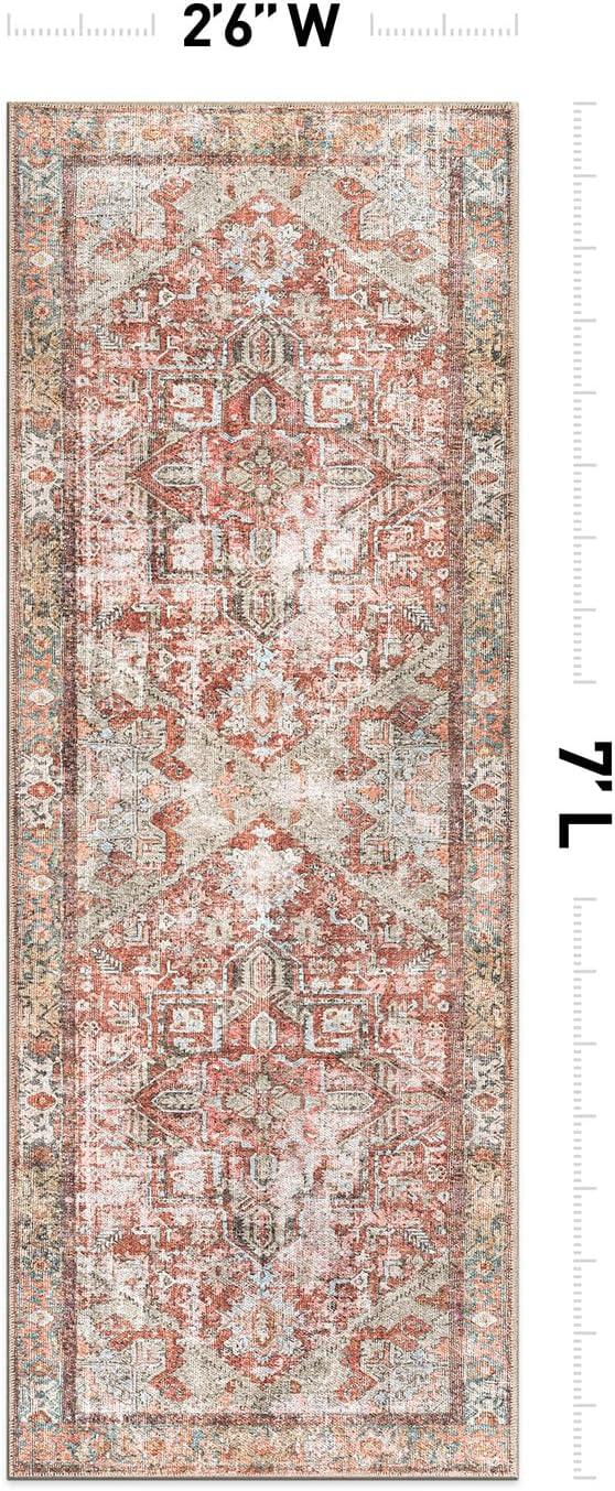 imageRugshop OceanBlue Transitional Vintage Bordered Area Rug Machine Washable 5 X 7 for Living Room Bedroom and Home OfficeMultiRed