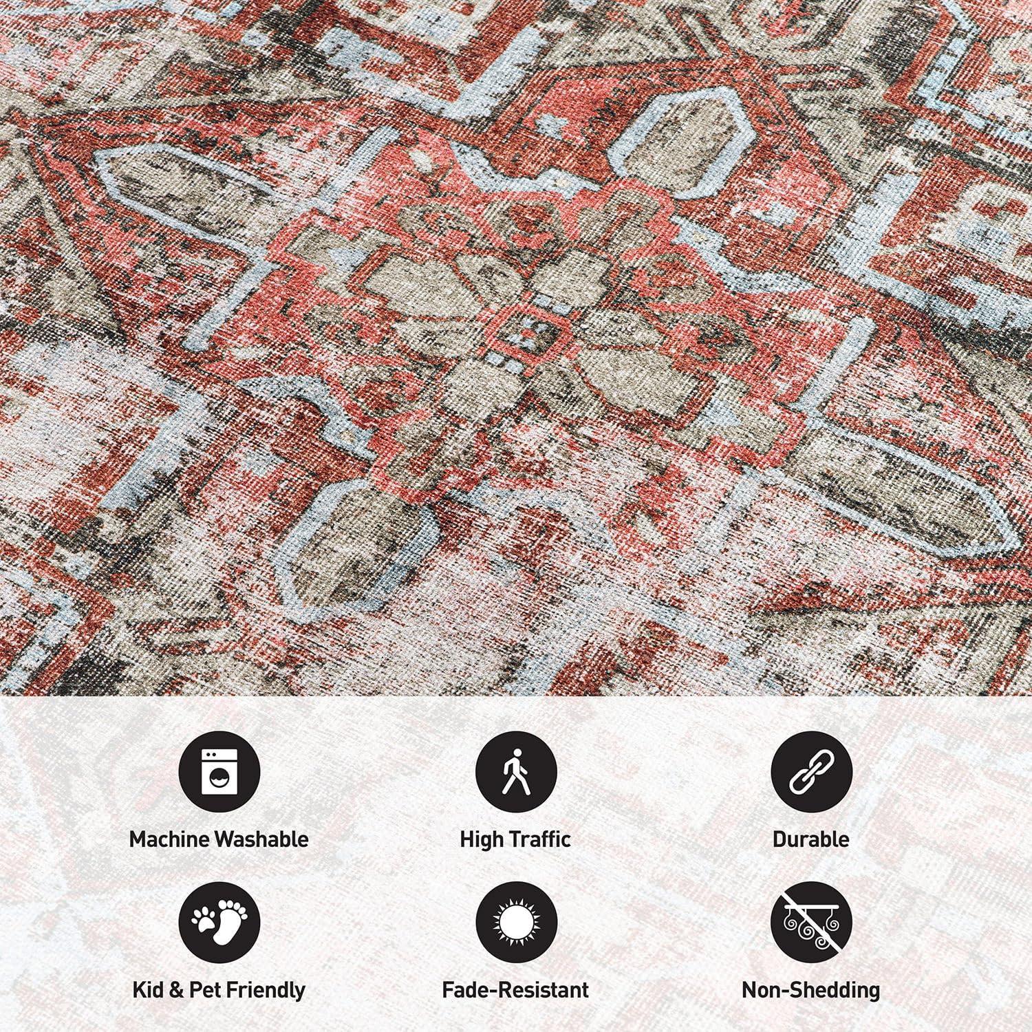 imageRugshop OceanBlue Transitional Vintage Bordered Area Rug Machine Washable 5 X 7 for Living Room Bedroom and Home OfficeMultiRed