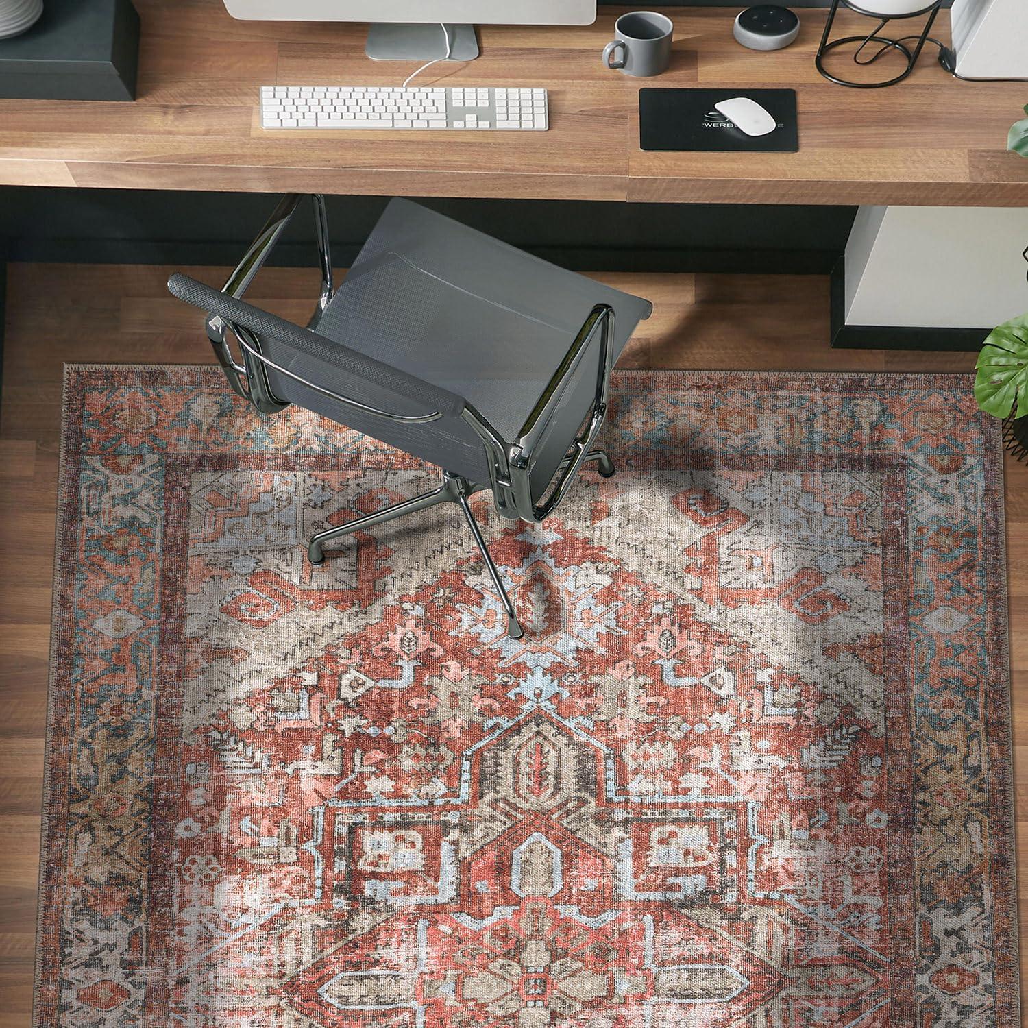 imageRugshop OceanBlue Transitional Vintage Bordered Area Rug Machine Washable 5 X 7 for Living Room Bedroom and Home OfficeMultiRed