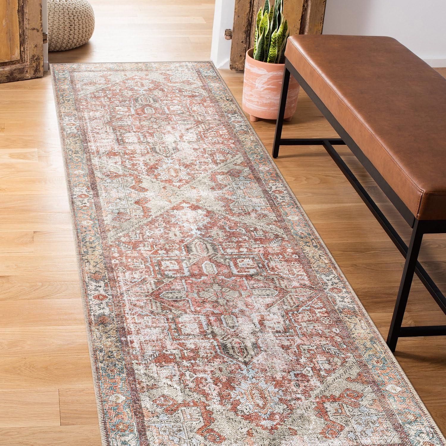 imageRugshop OceanBlue Transitional Vintage Bordered Area Rug Machine Washable 5 X 7 for Living Room Bedroom and Home OfficeMultiRed