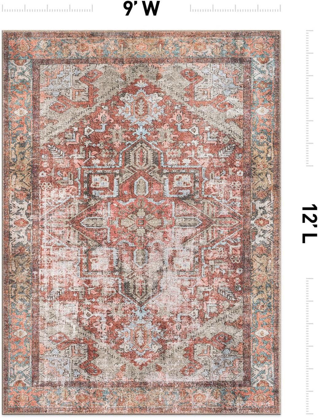 imageRugshop OceanBlue Transitional Vintage Bordered Area Rug Machine Washable 5 X 7 for Living Room Bedroom and Home OfficeMultiRed