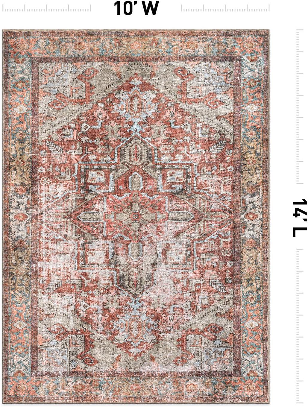 imageRugshop OceanBlue Transitional Vintage Bordered Area Rug Machine Washable 5 X 7 for Living Room Bedroom and Home OfficeMultiRed