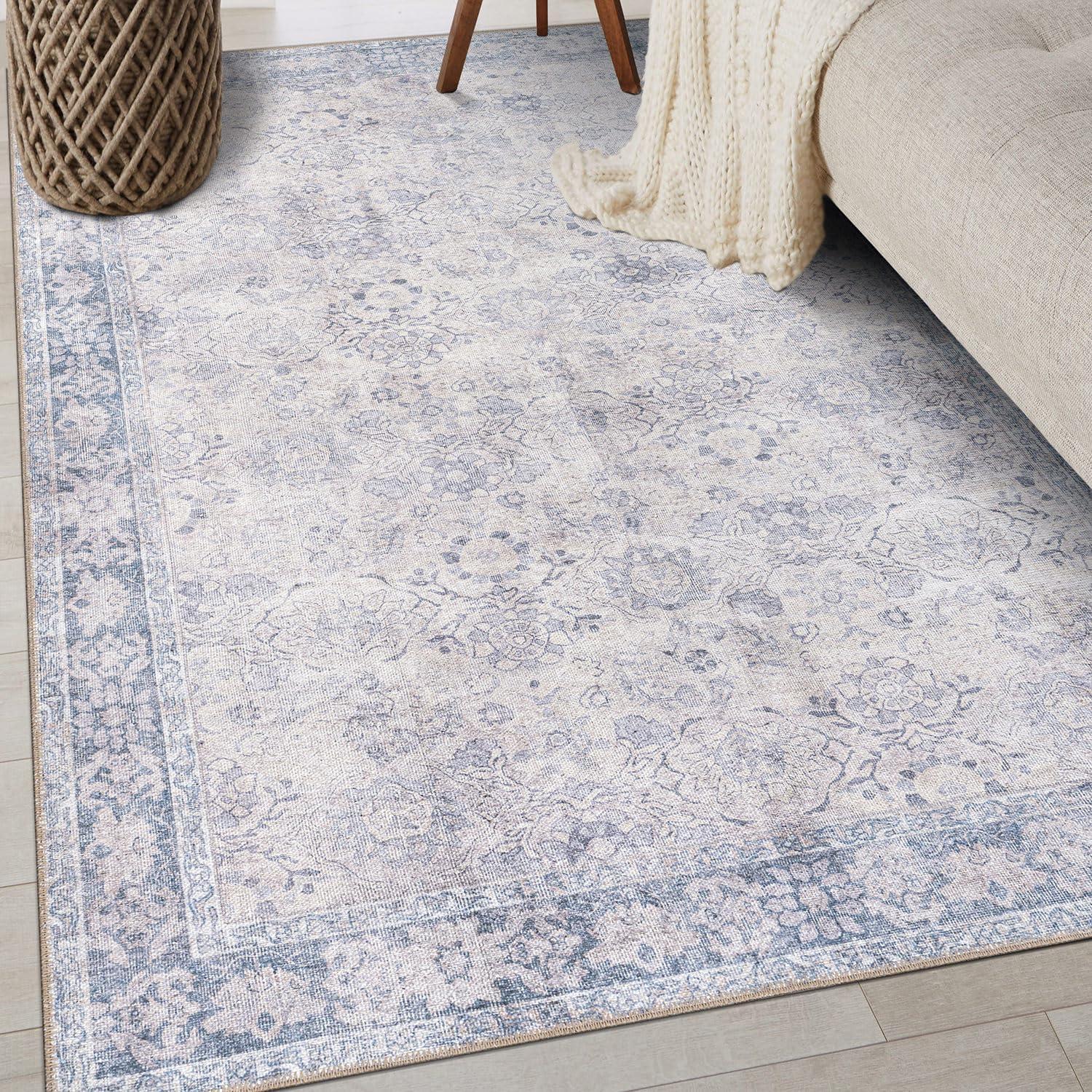 imageRugshop OceanBlue Transitional Vintage Bordered Area Rug  Machine Washable 5 X 7 for Living Room Bedroom and Home OfficeOceanBlue