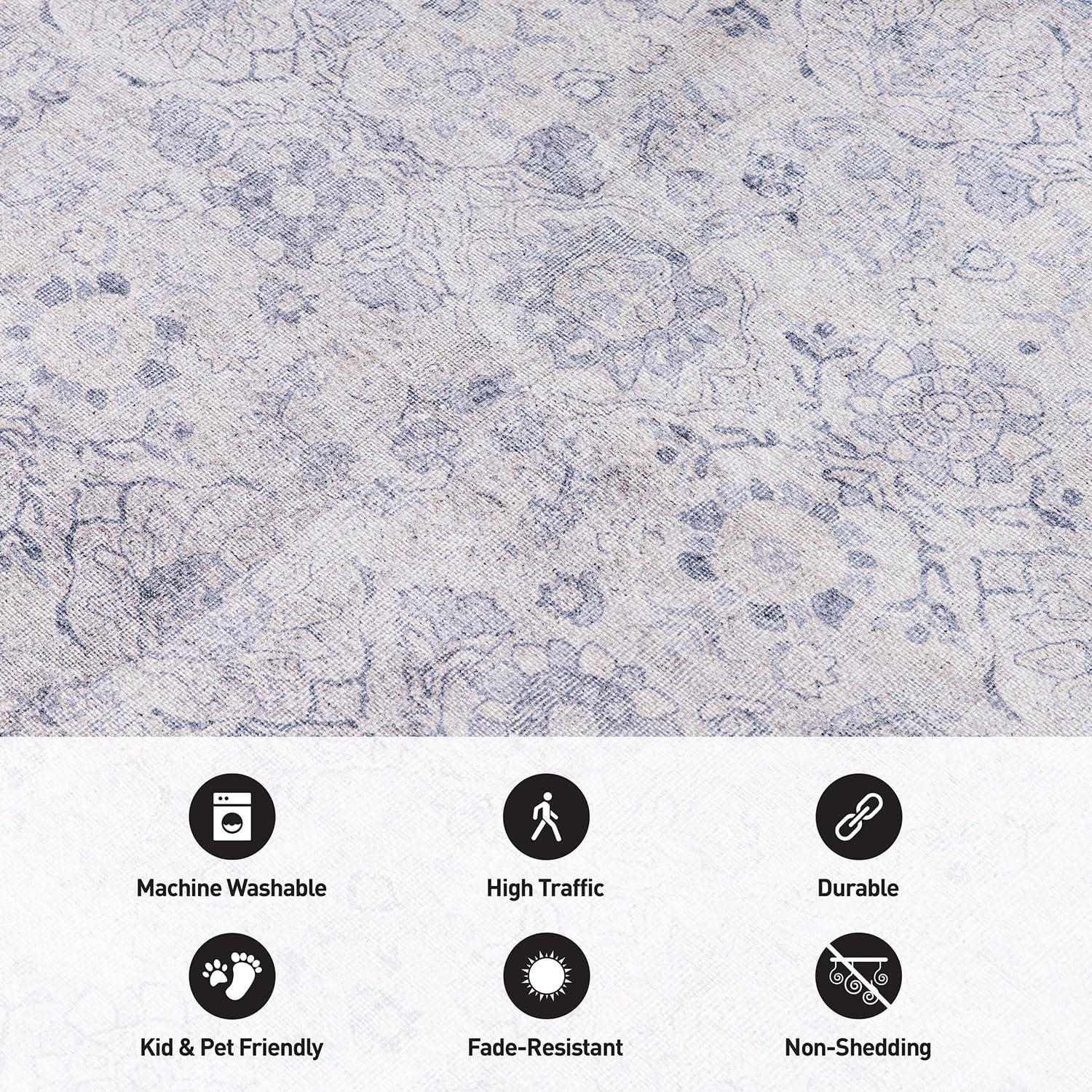 imageRugshop OceanBlue Transitional Vintage Bordered Area Rug  Machine Washable 5 X 7 for Living Room Bedroom and Home OfficeOceanBlue