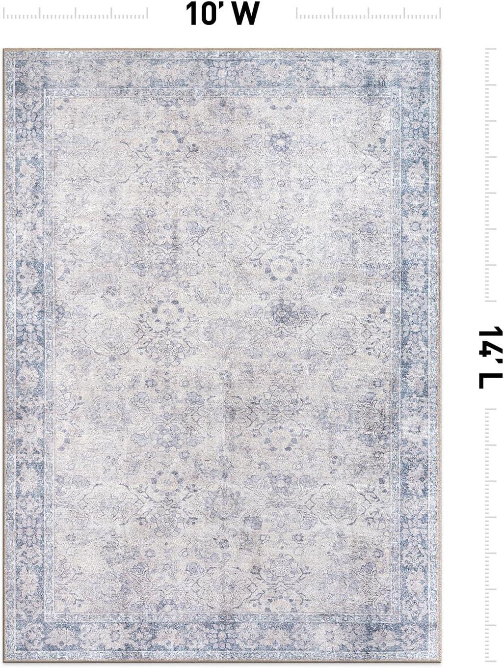 imageRugshop OceanBlue Transitional Vintage Bordered Area Rug  Machine Washable 5 X 7 for Living Room Bedroom and Home OfficeOceanBlue