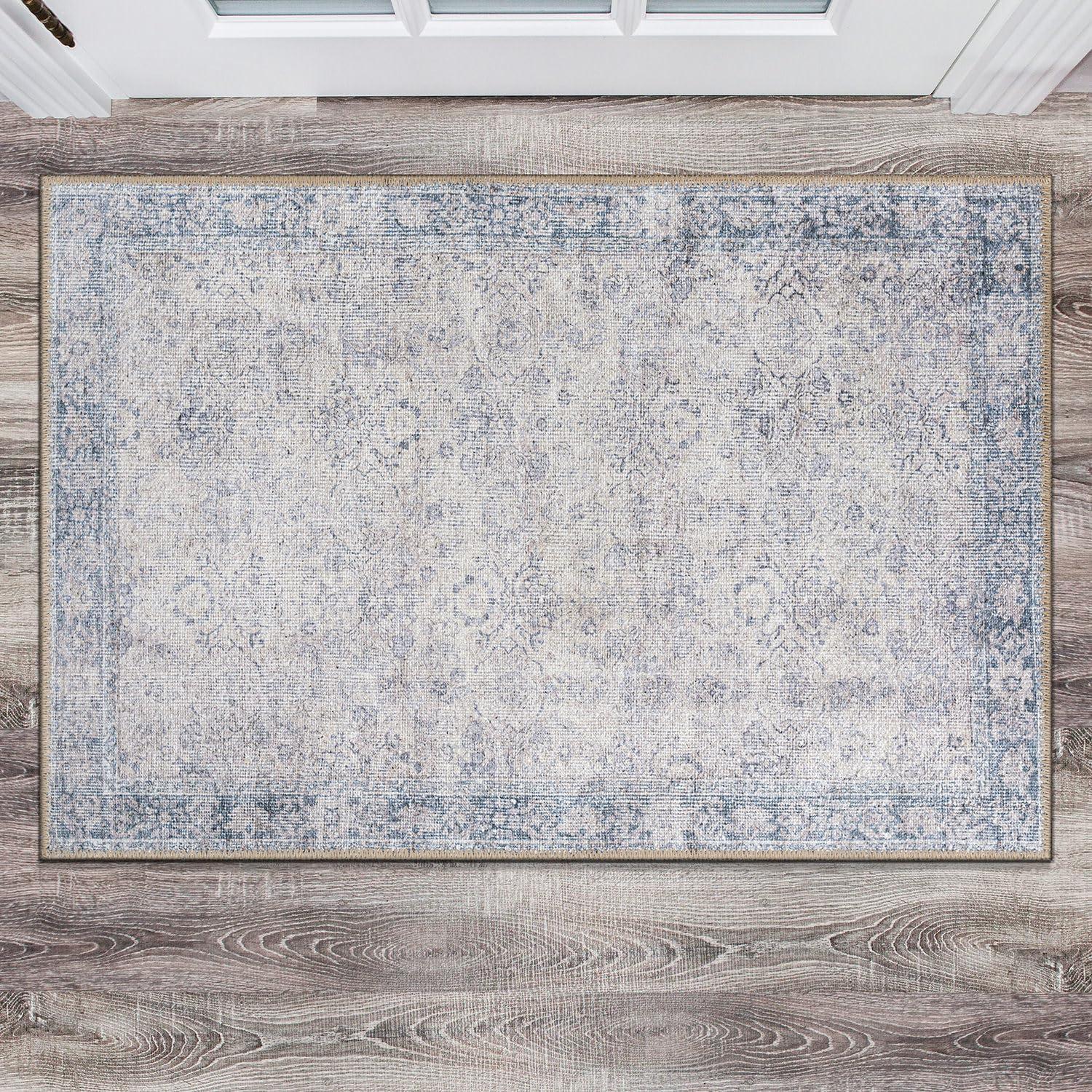 imageRugshop OceanBlue Transitional Vintage Bordered Area Rug  Machine Washable 5 X 7 for Living Room Bedroom and Home OfficeOceanBlue