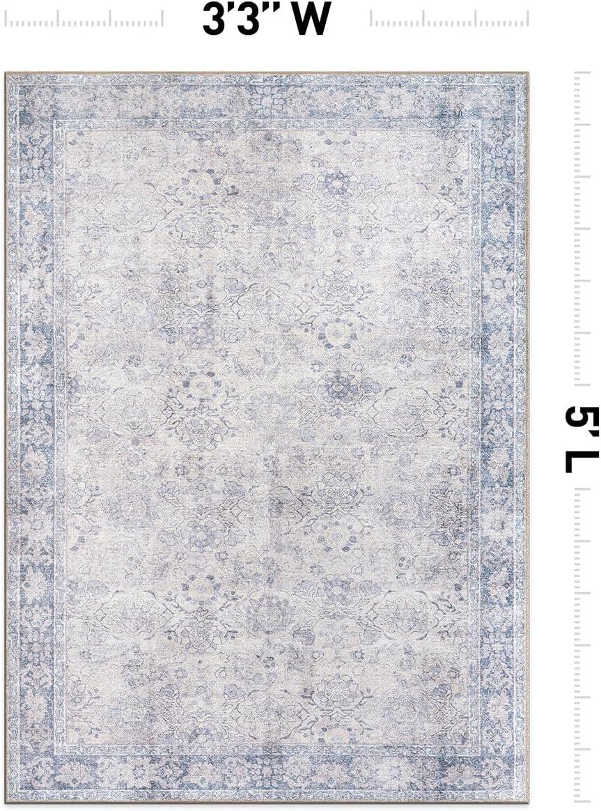 imageRugshop OceanBlue Transitional Vintage Bordered Area Rug  Machine Washable 5 X 7 for Living Room Bedroom and Home OfficeOceanBlue
