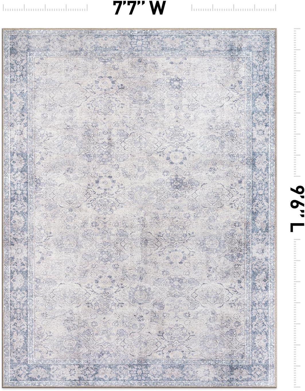 imageRugshop OceanBlue Transitional Vintage Bordered Area Rug  Machine Washable 5 X 7 for Living Room Bedroom and Home OfficeOceanBlue