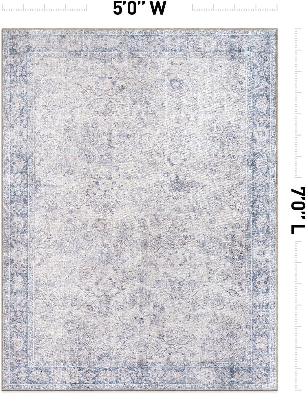 imageRugshop OceanBlue Transitional Vintage Bordered Area Rug  Machine Washable 5 X 7 for Living Room Bedroom and Home OfficeOceanBlue