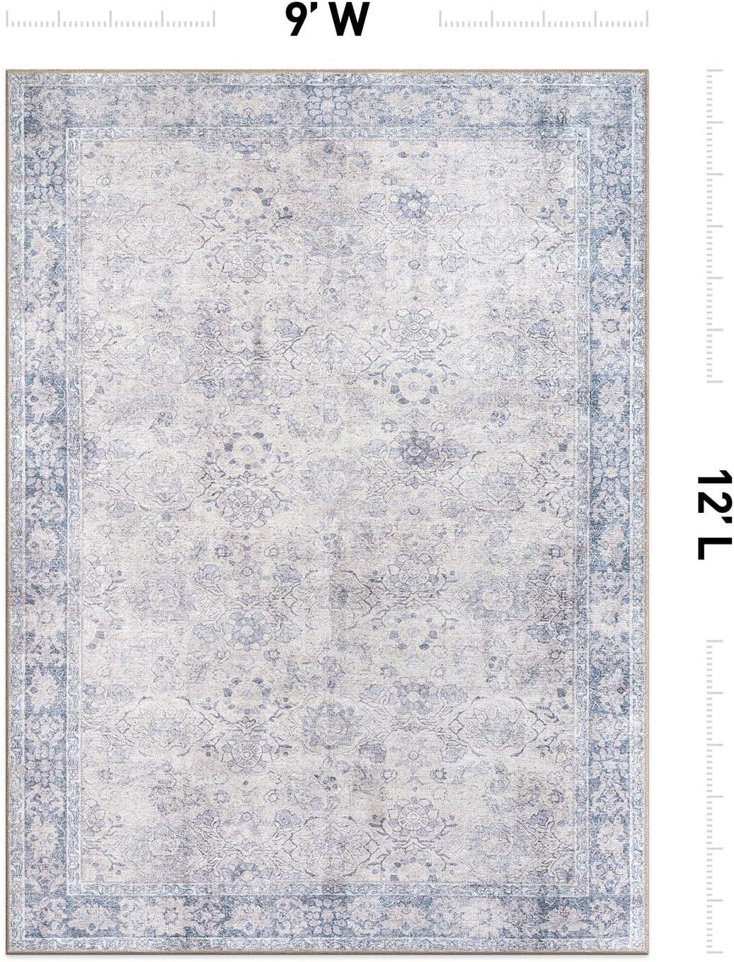 imageRugshop OceanBlue Transitional Vintage Bordered Area Rug  Machine Washable 5 X 7 for Living Room Bedroom and Home OfficeOceanBlue