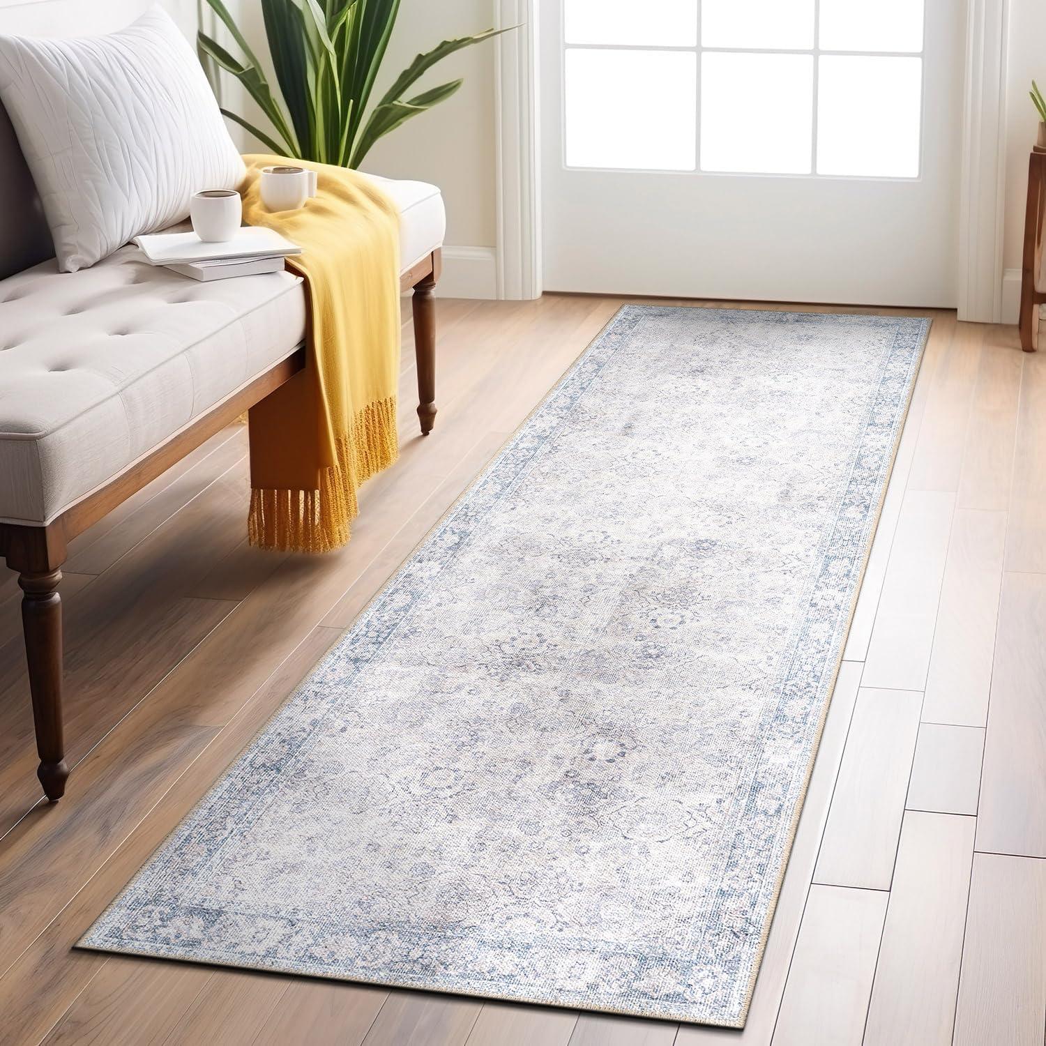 imageRugshop OceanBlue Transitional Vintage Bordered Area Rug  Machine Washable 5 X 7 for Living Room Bedroom and Home OfficeOceanBlue