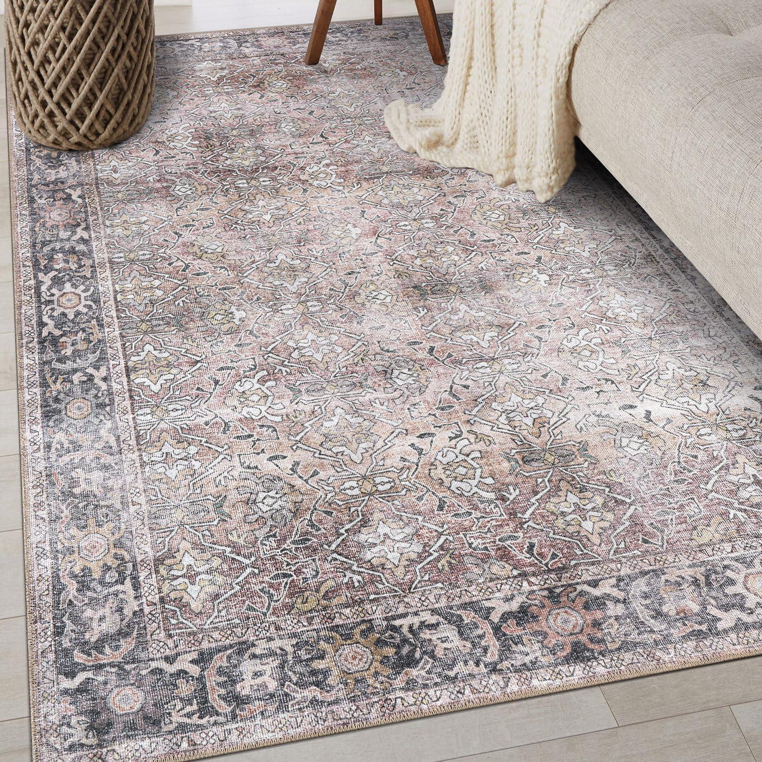 imageRugshop OceanBlue Transitional Vintage Bordered Area Rug  Machine Washable 5 X 7 for Living Room Bedroom and Home OfficeOlive