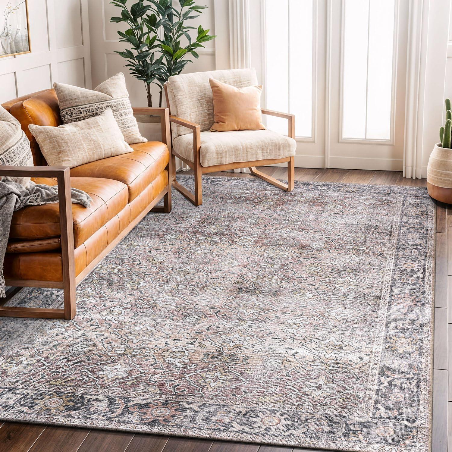 imageRugshop OceanBlue Transitional Vintage Bordered Area Rug  Machine Washable 5 X 7 for Living Room Bedroom and Home OfficeOlive