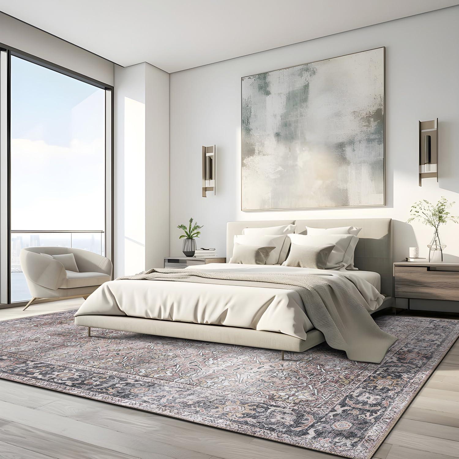 imageRugshop OceanBlue Transitional Vintage Bordered Area Rug  Machine Washable 5 X 7 for Living Room Bedroom and Home OfficeOlive