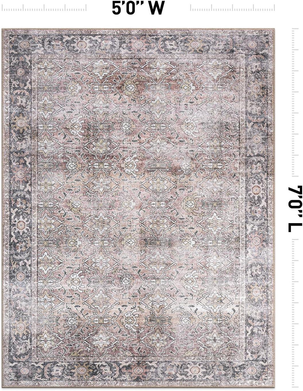 imageRugshop OceanBlue Transitional Vintage Bordered Area Rug  Machine Washable 5 X 7 for Living Room Bedroom and Home OfficeOlive