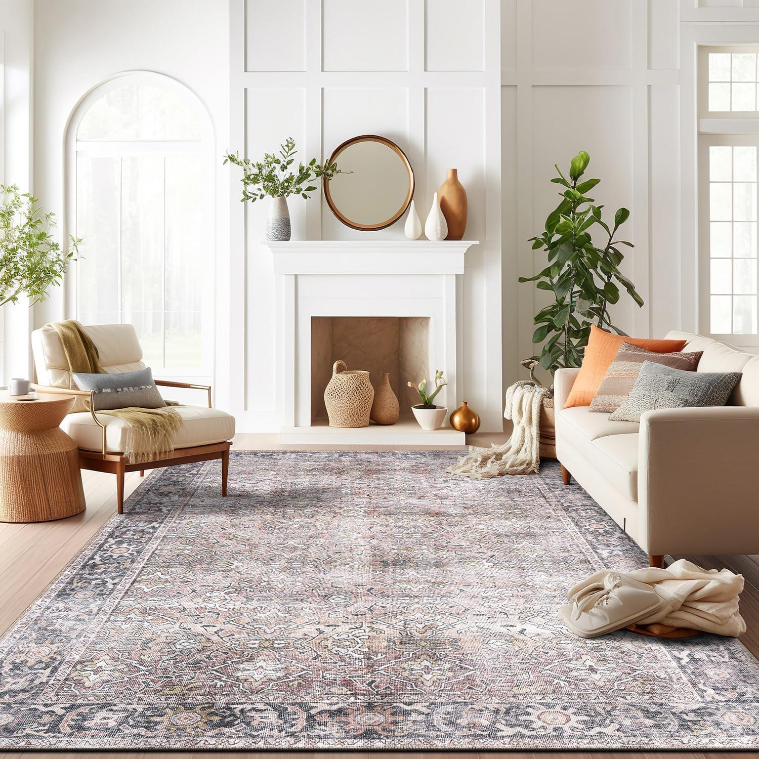 imageRugshop OceanBlue Transitional Vintage Bordered Area Rug  Machine Washable 5 X 7 for Living Room Bedroom and Home OfficeOlive