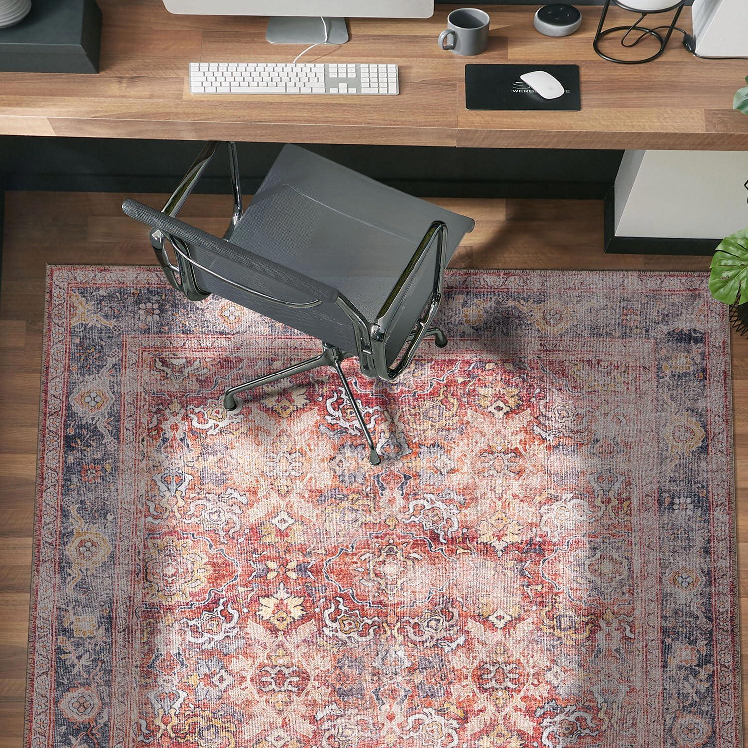 imageRugshop OceanBlue Transitional Vintage Bordered Area Rug Machine Washable 5 X 7 for Living Room Bedroom and Home OfficeRed