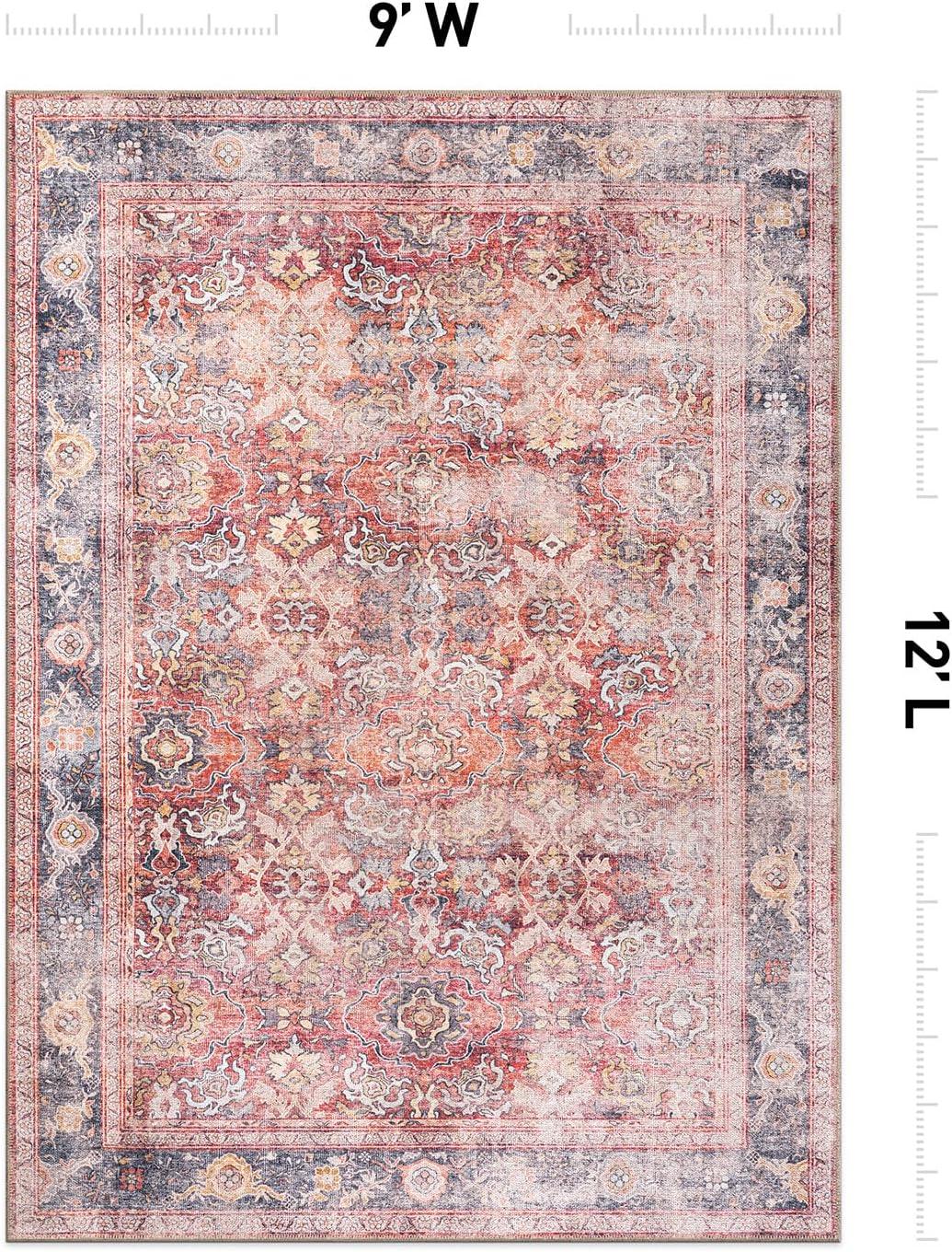 imageRugshop OceanBlue Transitional Vintage Bordered Area Rug Machine Washable 5 X 7 for Living Room Bedroom and Home OfficeRed