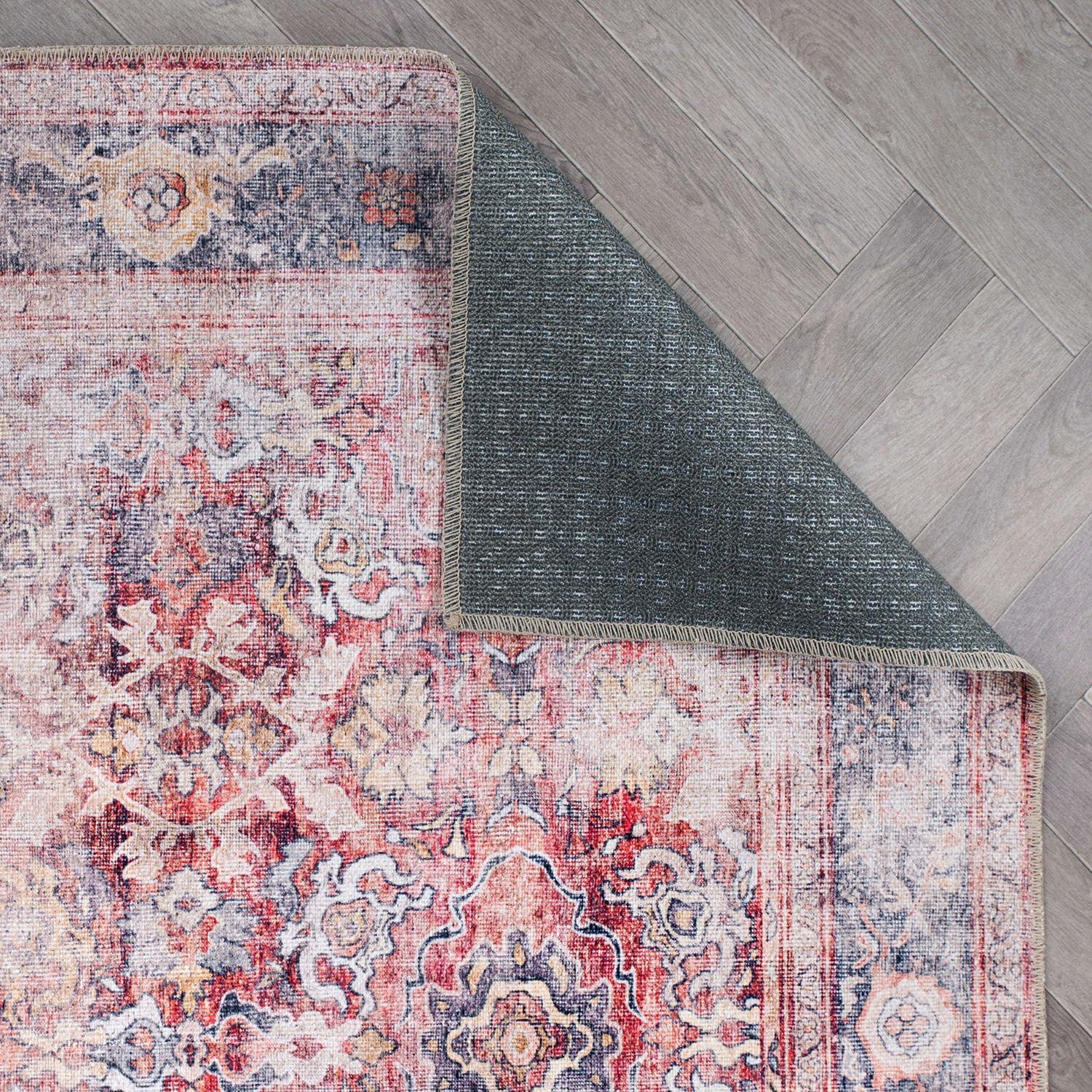 imageRugshop OceanBlue Transitional Vintage Bordered Area Rug Machine Washable 5 X 7 for Living Room Bedroom and Home OfficeRed