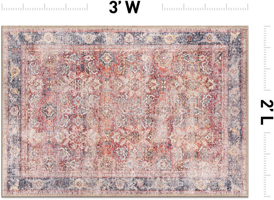 imageRugshop OceanBlue Transitional Vintage Bordered Area Rug Machine Washable 5 X 7 for Living Room Bedroom and Home OfficeRed