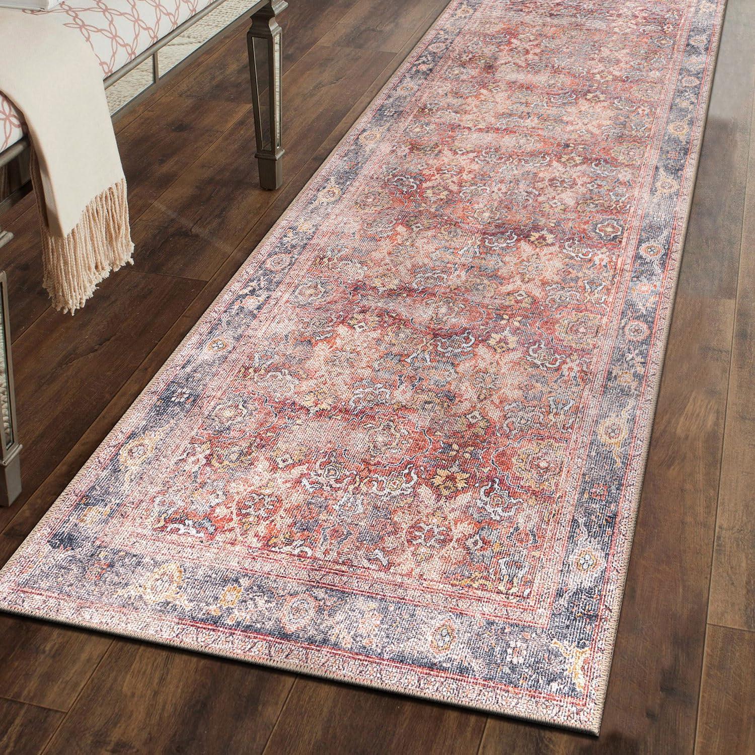 imageRugshop OceanBlue Transitional Vintage Bordered Area Rug Machine Washable 5 X 7 for Living Room Bedroom and Home OfficeRed