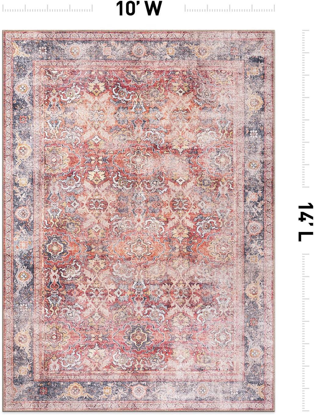 imageRugshop OceanBlue Transitional Vintage Bordered Area Rug Machine Washable 5 X 7 for Living Room Bedroom and Home OfficeRed