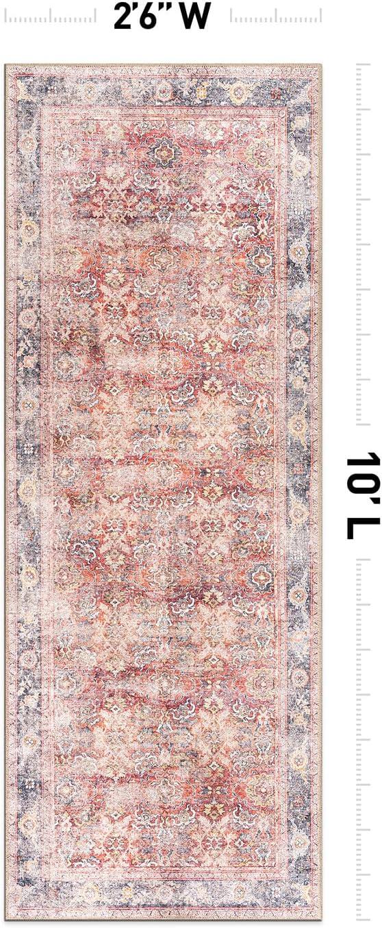 imageRugshop OceanBlue Transitional Vintage Bordered Area Rug Machine Washable 5 X 7 for Living Room Bedroom and Home OfficeRed